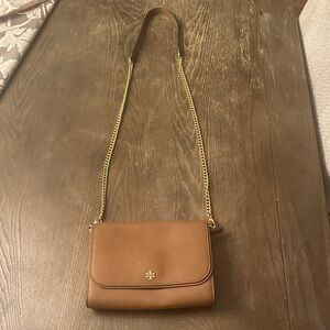 Tory Burch Brown Leather Crossbody Bag with Gold Chain